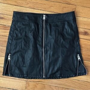 Black Faux Leather Front-Zip Mini Skirt